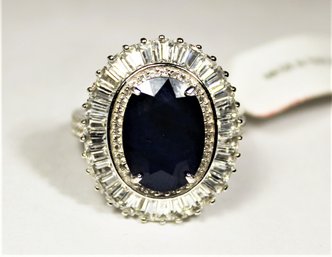 Super Quality Genuine Large Sapphire And Spinel Ring Size 7 Sterling Silver