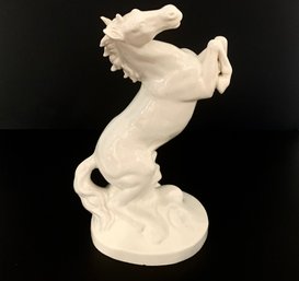 Vintage White Ceramic Rearing Unicorn Figure