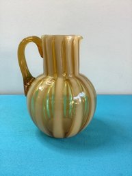 Amber Light Brown And White Glass Pitcher