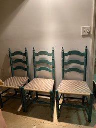 Painted Ladder Back Chairs With Woven Seats - Set Of 3