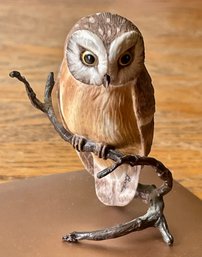 Vintage Signed Boehm Porcelain Owl On Bronze Branch