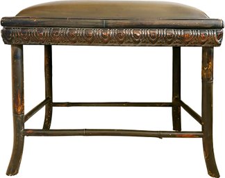 A Vintage Rattan Leather Top Bench