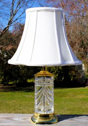 28' Waterford Overture Crystal & Brass Table Lamp W/ Original Finial & Waterford Shade - Made In Ireland Lot 1