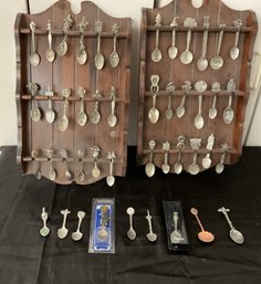 Huge Lot Of Pewter Mini Souvenir Spoons With Stands