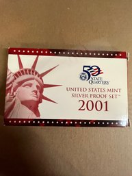 Beautiful 2001-S United States Mint Silver Proof Set With Original Mint Box And COA