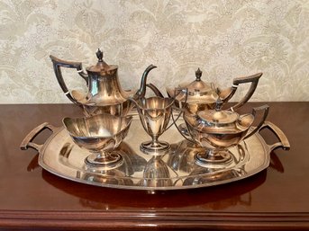 Gotham Plymouth Sterling Silver Coffee & Tea Service On Silver Plate Tray