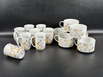 A Set Of Coffee & Soup Mugs By Enesco, Nature Garden Society Pattern