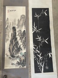 TWO CHINESE SCROLLS OF WATERCOLOR PAINTINGS