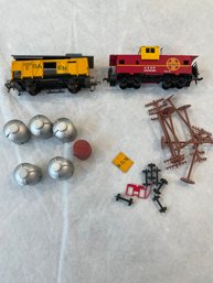 2 Train Cars And Railroad Set Pieces