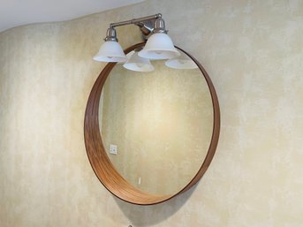 Walnut Veneer Round Mirror