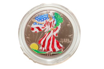 1 Oz. Fine Silver Dollar 1997 Colorized American Silver Eagle In Protective Case