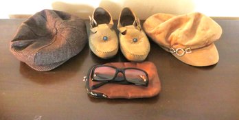 Women's Suede And Wool Newsboy Caps, Glasses & Moccasin Shoes