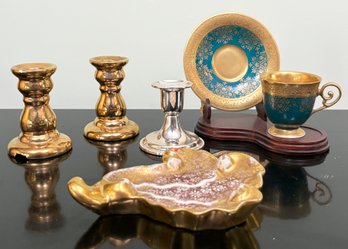 Small Ceramics From Around The World Including Gold Trimmed Trettau Demitasse And Saucer