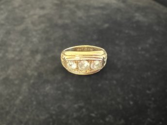 18k Heavy Gold Plated White Stone Men's Ring, Size 9.75