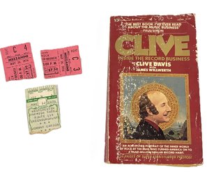 Clive Inside The Record Business Paperback & Three Ticket Stubs- May 1974 Brubek & March 1976 Johnny Carson