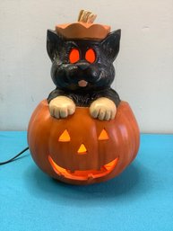 Vintage Ceramic Light Fixture Black Cat In A Jack O Lantern