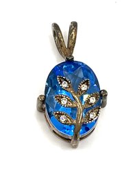 Vintage Sterling Silver AVON Blue Leaf Pendant