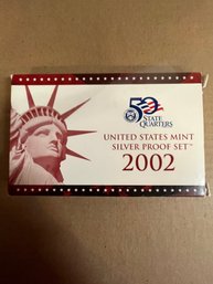 Beautiful 2002-S United States Mint Silver Proof Set With Original Mint Box And COA