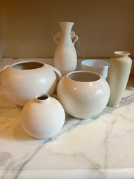 A Group Of White Ceramic Vases - Including Roseville