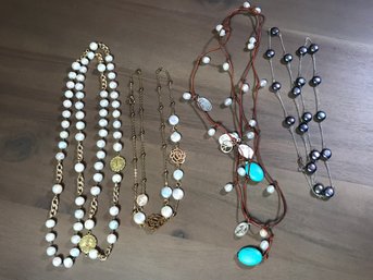 Fabulous Lot Of Four (4) Genuine Cultured Baroque Pearls - Some With Sterling Silver Necklaces - Very Nice !