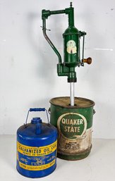 A Vintage Quaker State Oil Can And Pump And Vintage Oil Can