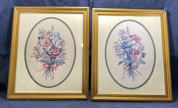 Framed Picture Of Flowers With Oval Matte