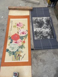 TWO CHINESE SCROLLS OF WATERCOLOR PAINTINGS