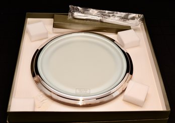 Christofle Fidelio Frosted Crystal And Stainless Steel Cheese Tray With Serving Knife. New In Box