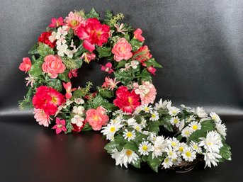 Spring & Summer Decor: A Pair Of Very Pretty Wreaths With Pink & White Blooms