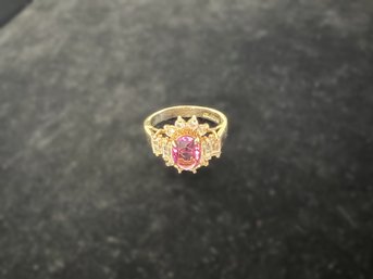 18k Gold Filled Faux Ruby Ring, Size 7