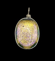 Vintage Sterling Silver Multi Color Reflective Swirls Dichroic Pendant