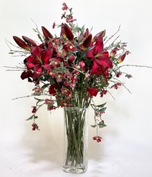 Large High Quality Faux Floral In A Crystal Vase