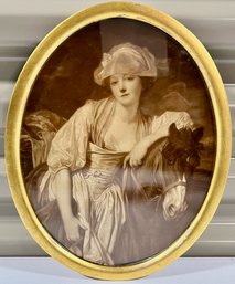 Oval Sepia Print In Gilt Frame, Woman And Her Horse