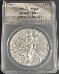 2019 American Silver Eagle Dollar Graded ANACS MS69