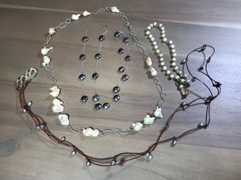 Lovely Lot Of Four (4) Genuine Cultured Baroque Pearls - Some With Sterling Silver Necklaces - Very Nice !