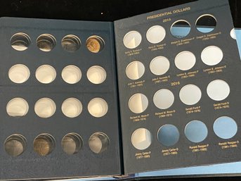 Presidential Dollars Coin Album With A Handful Of Coins