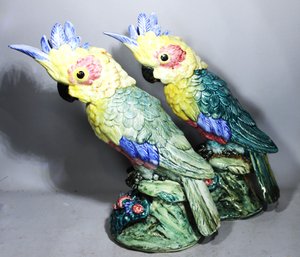 Pair Large Stangl Art Pottery Parrot Figurines