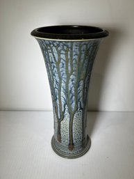 Signed Pottery Vase With Tree Glaze