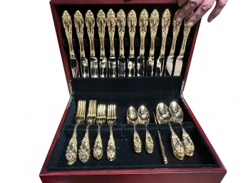 Set Of Gold Stainless Flatware With Chest