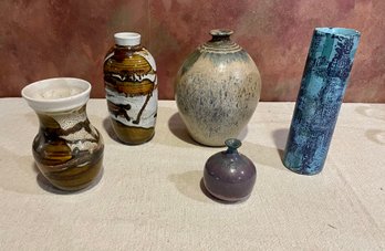 Lot Of Five Assorted Pottery Vases