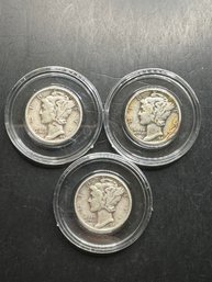 3 Mercury Dimes 1941, 1941-D, 1941-S