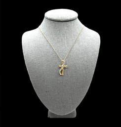 Sterling Silver Vermeil And CZ Cross Pendant Necklace