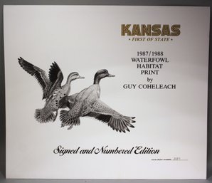 US STAMP AND ARTIST SIGNED PRINT KANSAS WATERFOWL HABITAT BY GUY COHELEACH