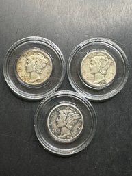 3 Mercury Dimes 1944, 1944-D, 1944-S