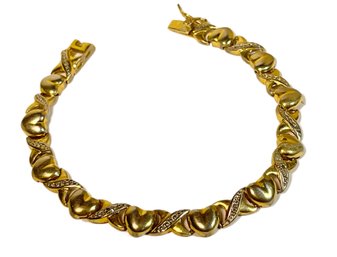 Gold Over Sterling Silver Heart Linked Bracelet 7.5' Long