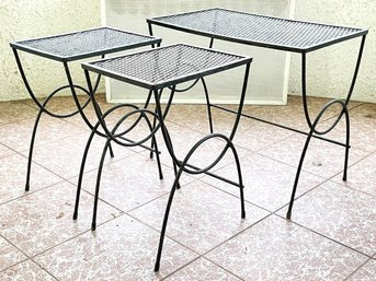 A Set Of 1950's Wrought Iron Nesting Table - Side And Coffee