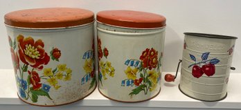 Two Metal Tins And Sifter