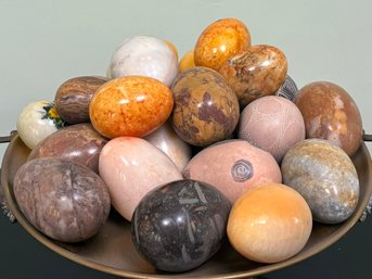 A Collection Of Vintage Marble And Other Hand Painted Stone Eggs