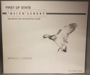 US STAMP AND ARTIST SIGNED PRINT VIRGINIA 1988 MIGRATORY WATERFOWL RONALD J LOUQUE