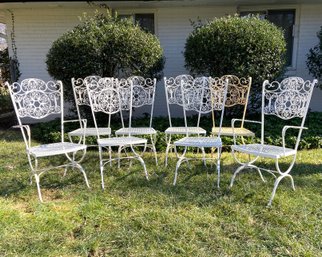 Eight Vintage Scrolled Wrought Iron Chairs